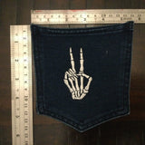 SKELETON Halloween Peace HOT POCKET patch Indigo Denim Handmade Sew-On Appliques & Patches