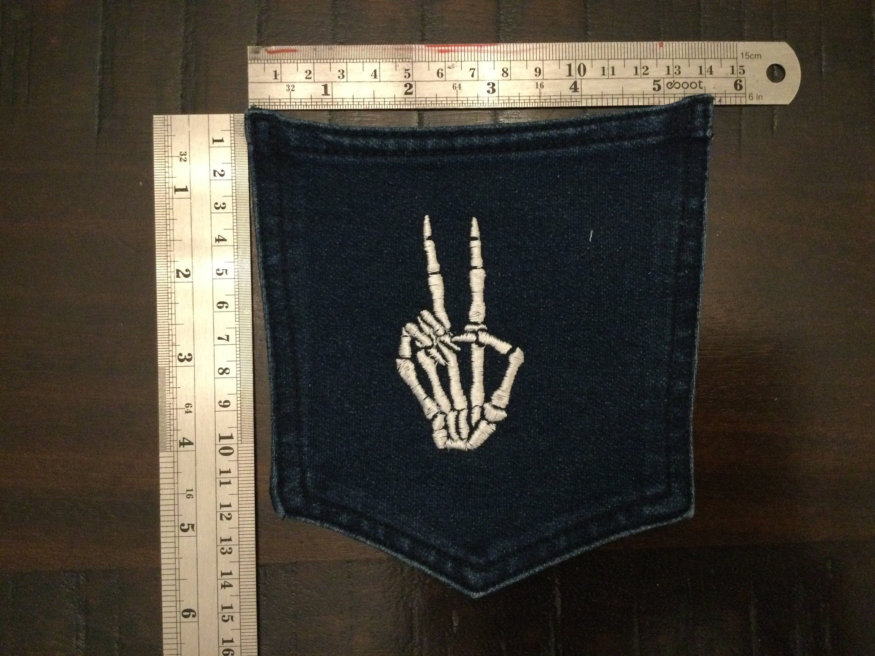 SKELETON Halloween Peace HOT POCKET patch Indigo Denim Handmade Sew-On Appliques & Patches