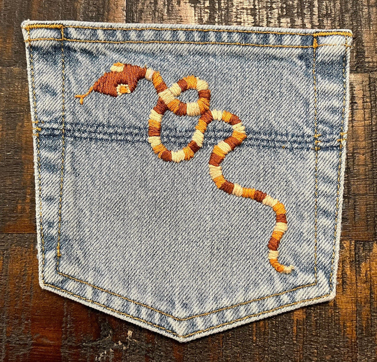 SNAKE HOT POCKET 3 color Hand Embroidered Stitched gold Denim Hippie Pocket 6 X 6 Appliques & Patches