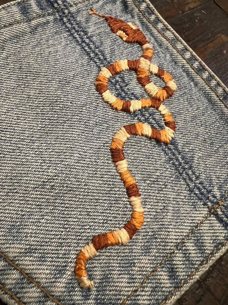 SNAKE HOT POCKET 3 color Hand Embroidered Stitched gold Denim Hippie Pocket 6 X 6 Appliques & Patches