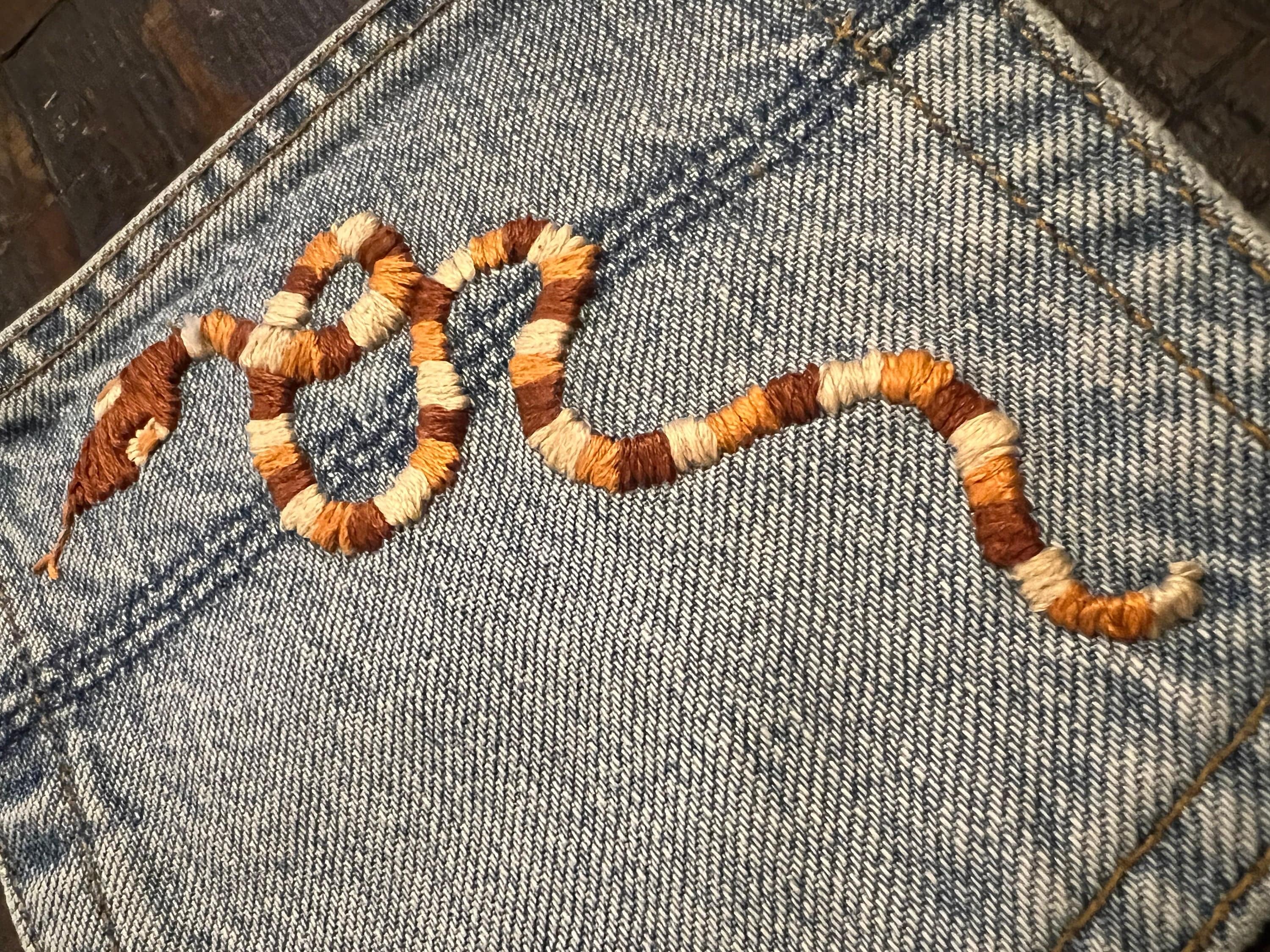 SNAKE HOT POCKET 3 color Hand Embroidered Stitched gold Denim Hippie Pocket 6 X 6 Appliques & Patches