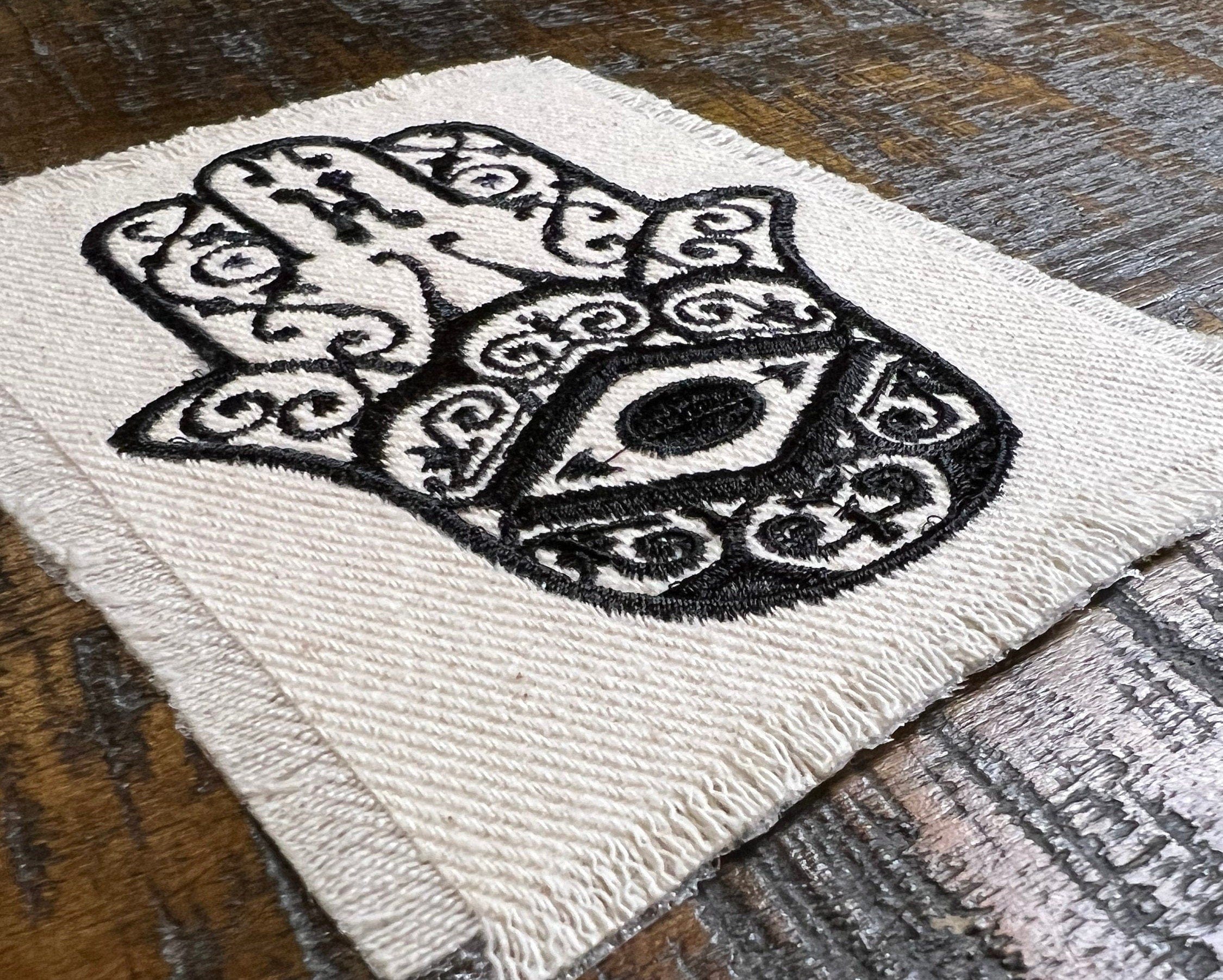 SOULE PATCH Hand of God Indigo white Handmade Patch Embroidered Positive Symbol Gold Hamsa Iron On with Frayed Edges protective eye Appliques & Patches