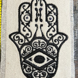 SOULE PATCH Hand of God Indigo white Handmade Patch Embroidered Positive Symbol Gold Hamsa Iron On with Frayed Edges protective eye Appliques & Patches