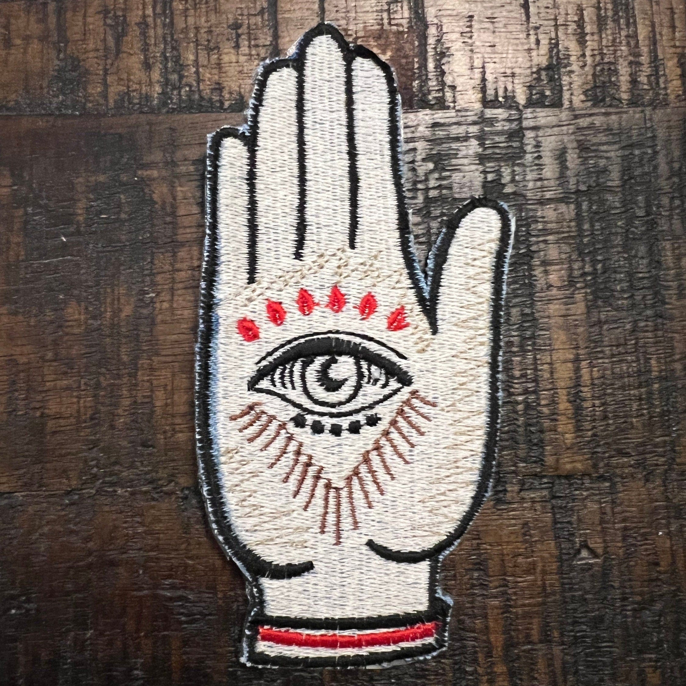 SOULE PATCH Protective Eye Hand of God DENIM Handmade Patch Embroidered Positive Symbol Hamsa large Iron On Appliques & Patches