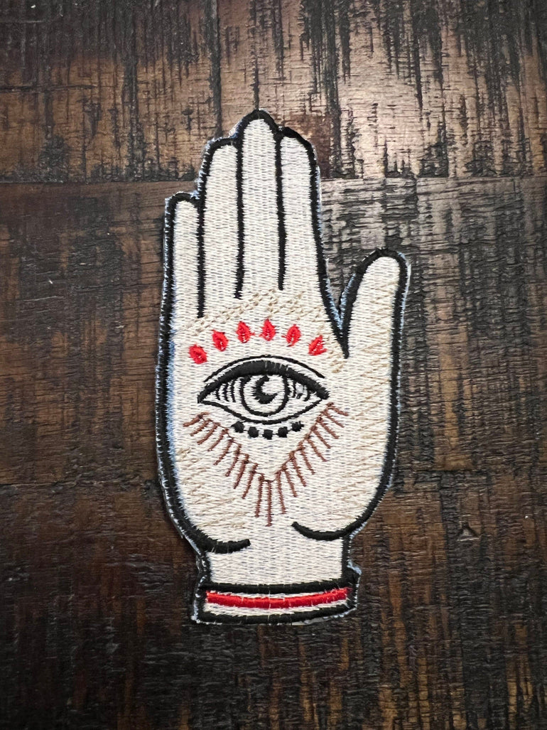 SOULE PATCH Protective Eye Hand of God DENIM Handmade Patch Embroidered Positive Symbol Hamsa large Iron On Appliques & Patches
