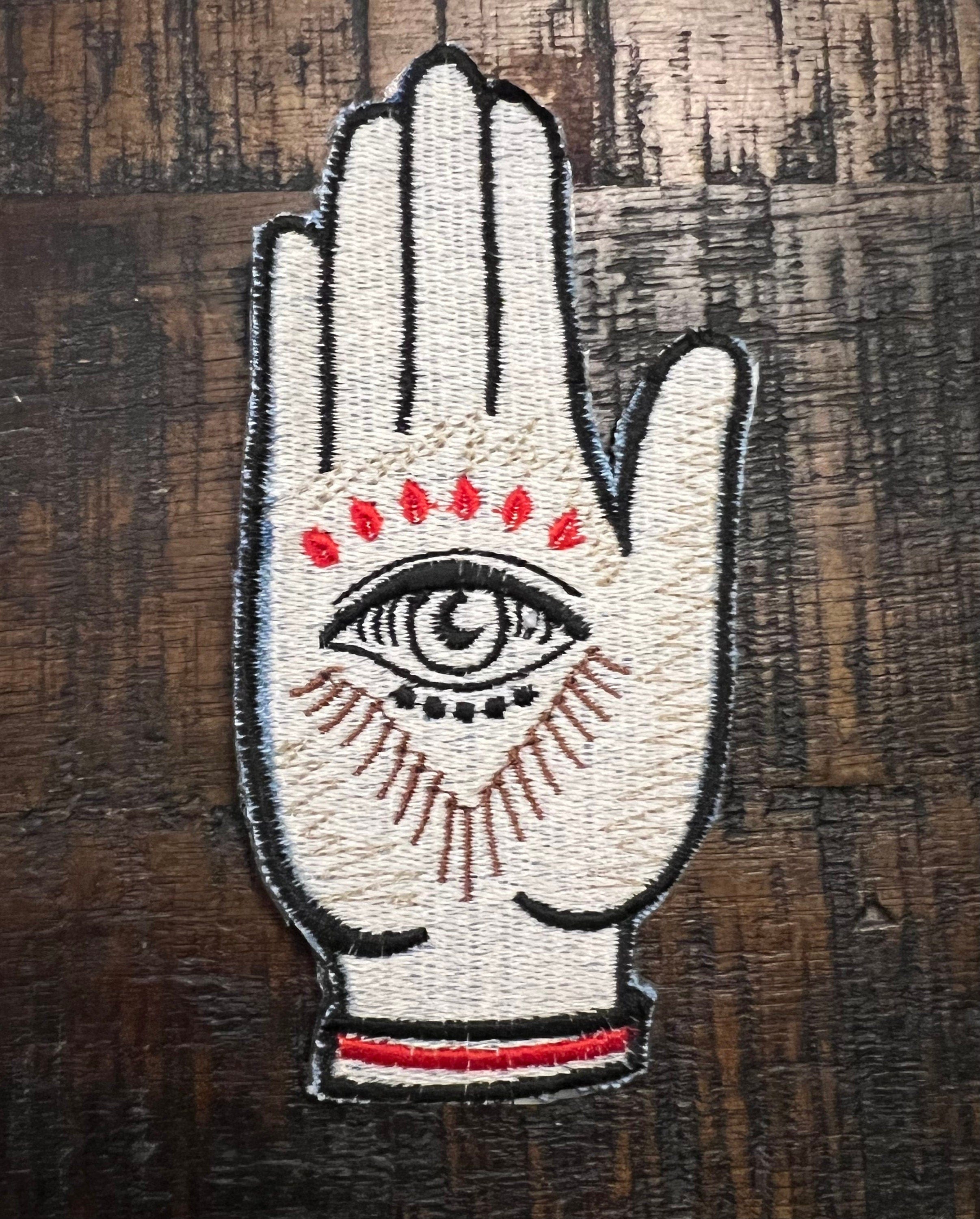 SOULE PATCH Protective Eye Hand of God DENIM Handmade Patch Embroidered Positive Symbol Hamsa large Iron On Appliques & Patches
