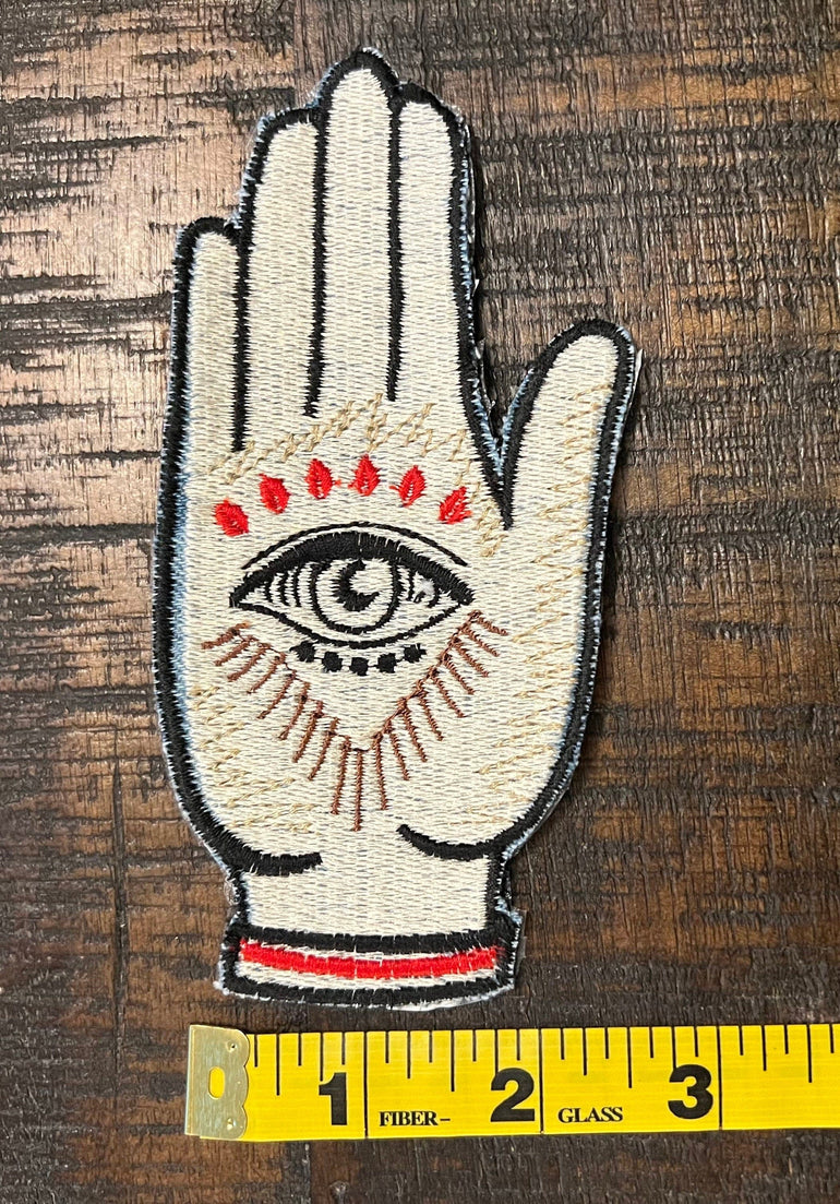 SOULE PATCH Protective Eye Hand of God DENIM Handmade Patch Embroidered Positive Symbol Hamsa large Iron On Appliques & Patches