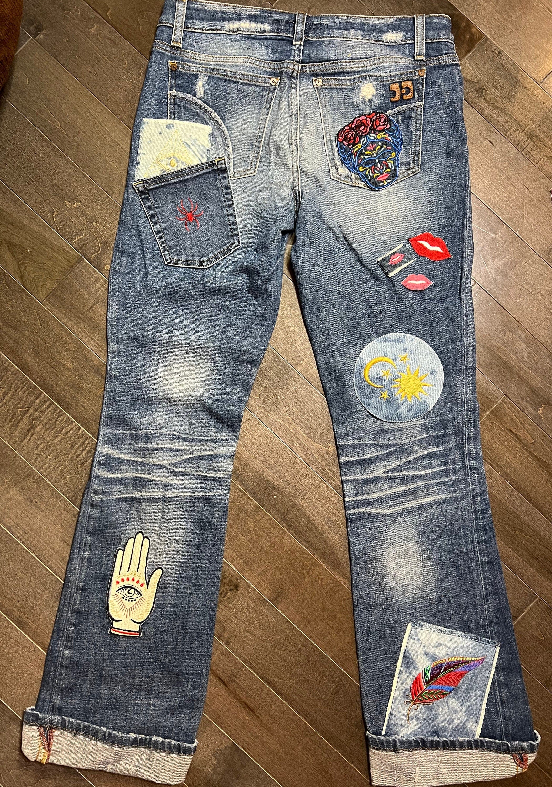 SOULE PATCH Protective Eye Hand of God DENIM Handmade Patch Embroidered Positive Symbol Hamsa large Iron On Appliques & Patches