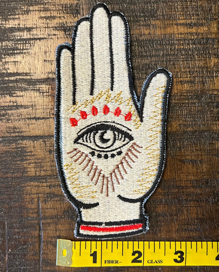 SOULE PATCH Protective Eye Hand of God DENIM Handmade Patch Embroidered Positive Symbol Hamsa large Iron On Appliques & Patches