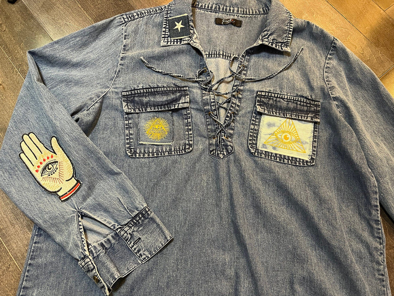 SOULE PATCH Protective Eye Hand of God DENIM Handmade Patch Embroidered Positive Symbol Hamsa large Iron On Appliques & Patches