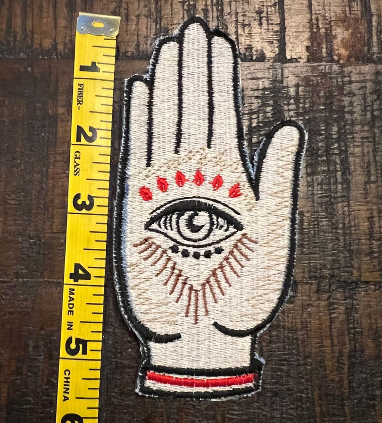 SOULE PATCH Protective Eye Hand of God DENIM Handmade Patch Embroidered Positive Symbol Hamsa large Iron On Appliques & Patches