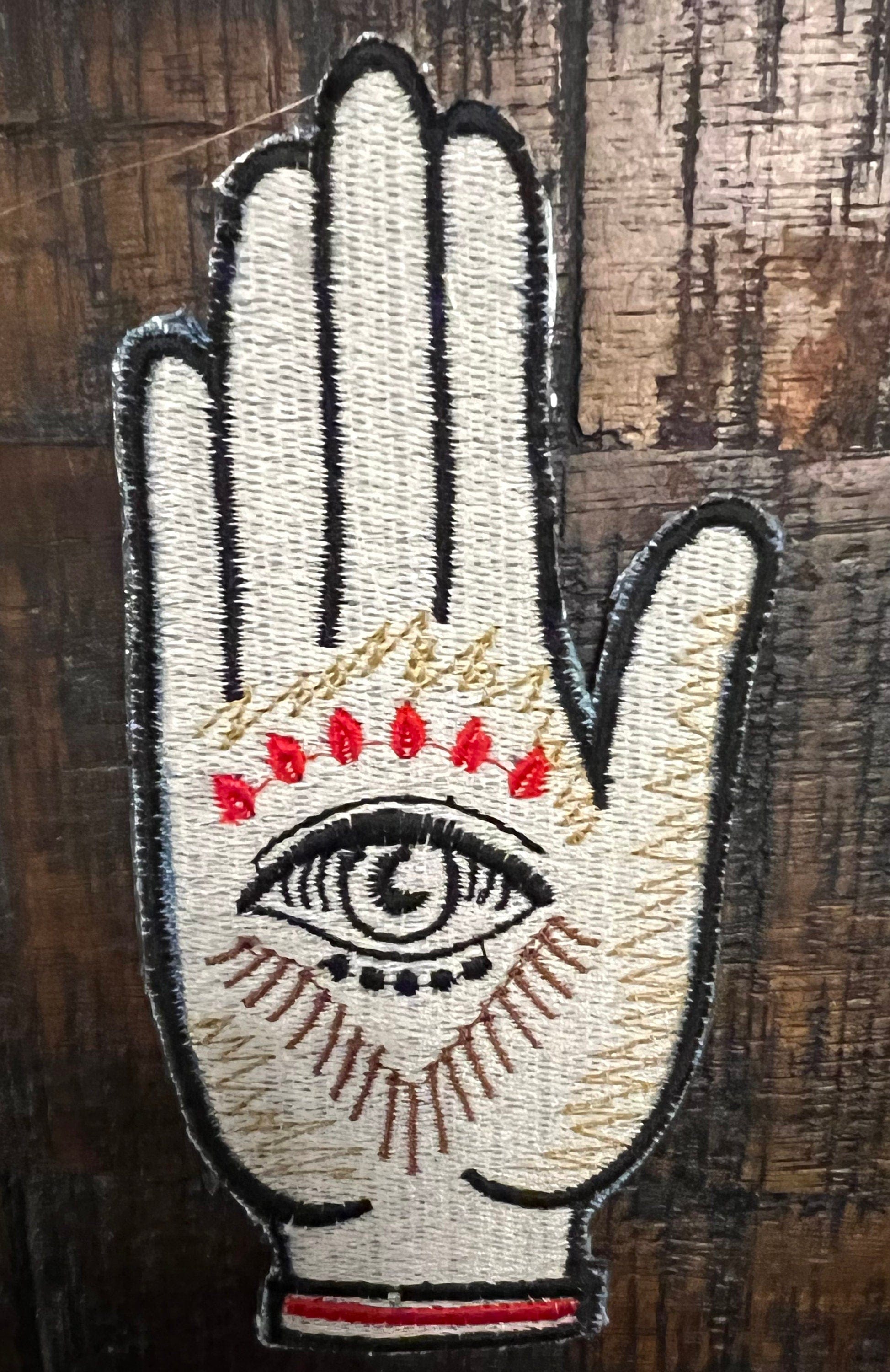 SOULE PATCH Protective Eye Hand of God DENIM Handmade Patch Embroidered Positive Symbol Hamsa large Iron On Appliques & Patches