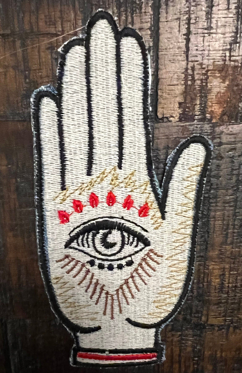 SOULE PATCH Protective Eye Hand of God DENIM Handmade Patch Embroidered Positive Symbol Hamsa large Iron On Appliques & Patches