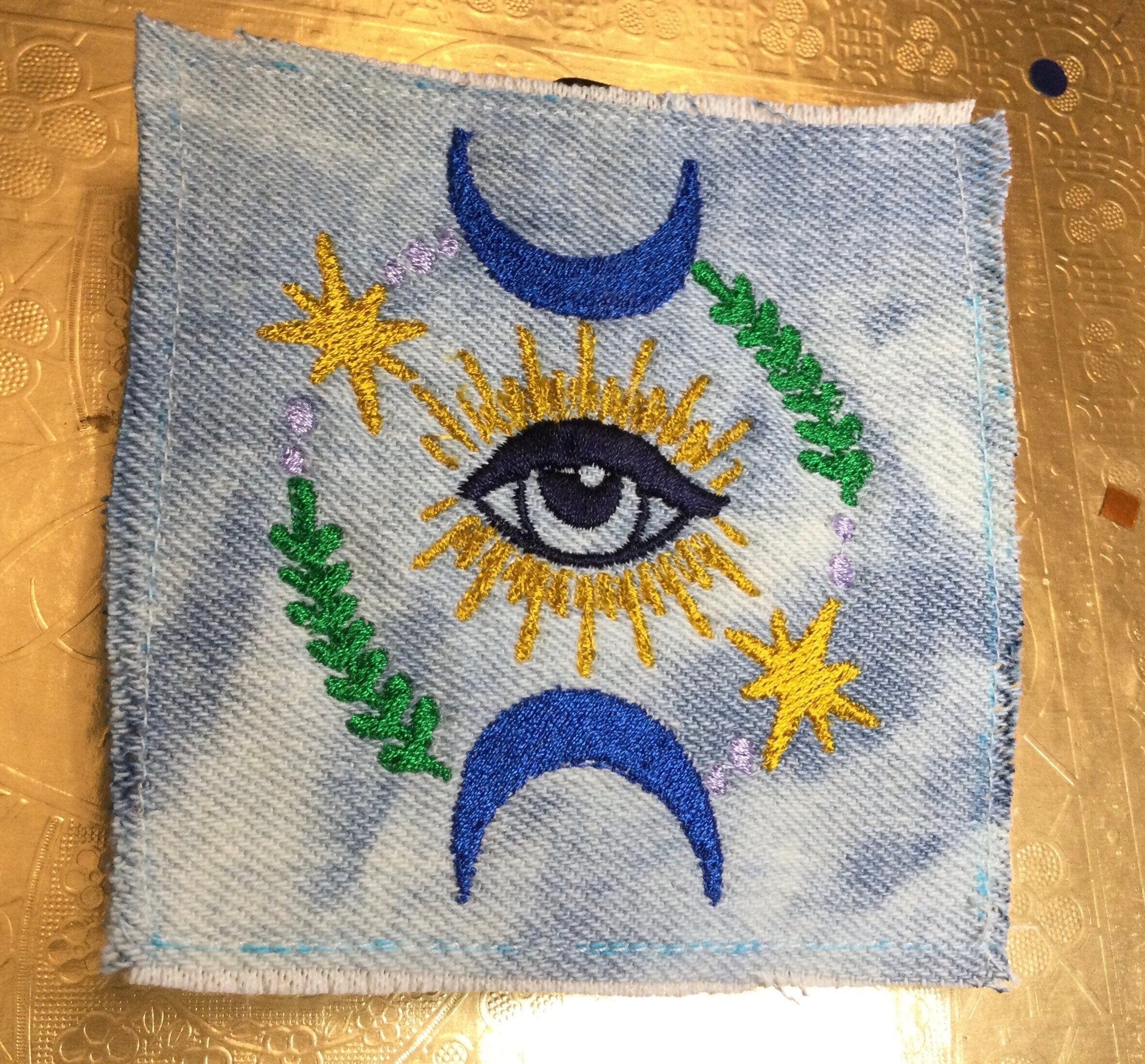 SOULE PATCH Protective Eye Indigo Bleached DENIM Handmade Patch Embroidered Colorful Appliques & Patches