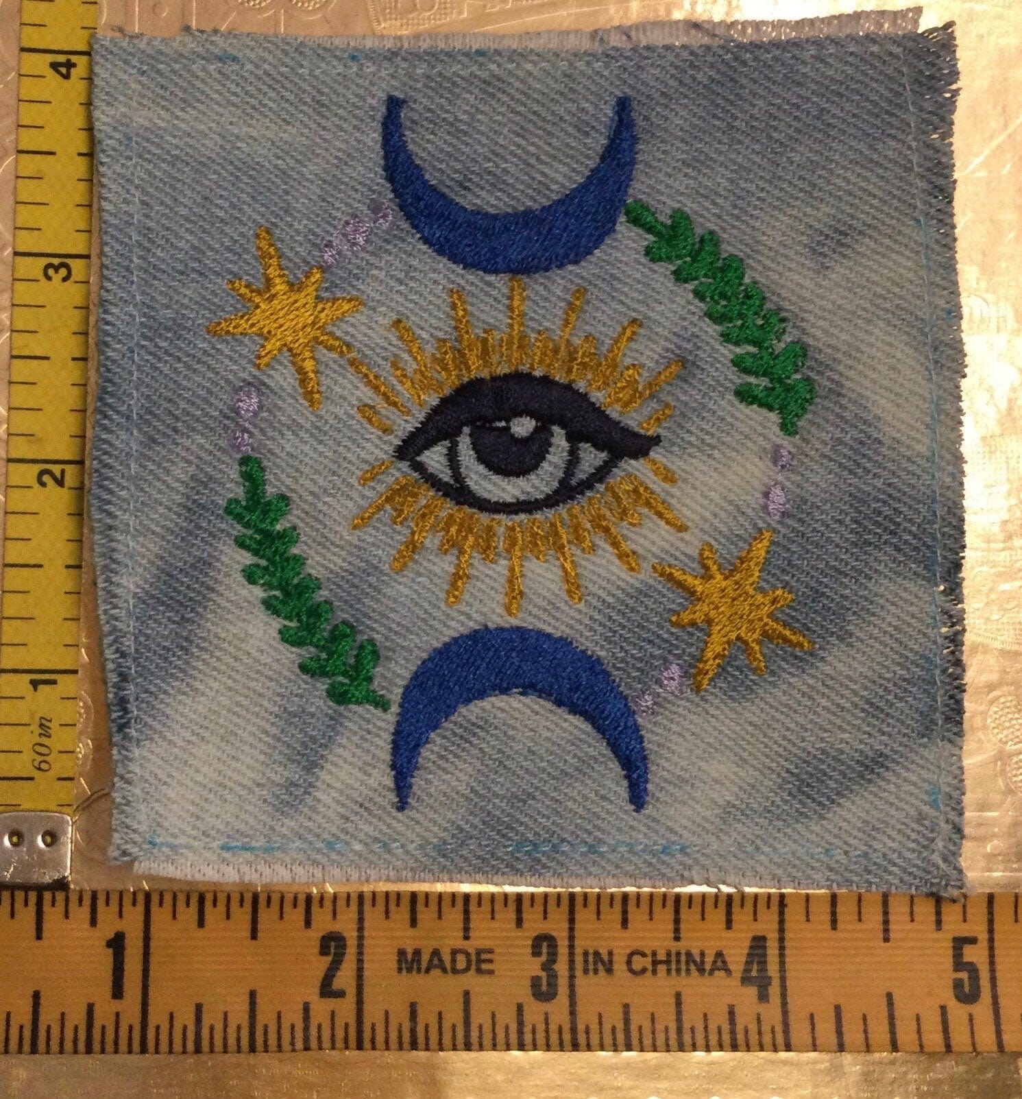 SOULE PATCH Protective Eye Indigo Bleached DENIM Handmade Patch Embroidered Colorful Appliques & Patches