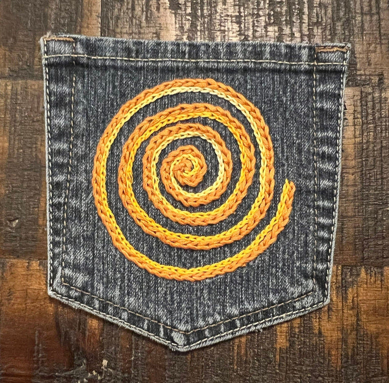 SPIRAL HOT POCKET Hand Embroidered Stitched gold Denim Hippie Pocket 5 X 6 Appliques & Patches