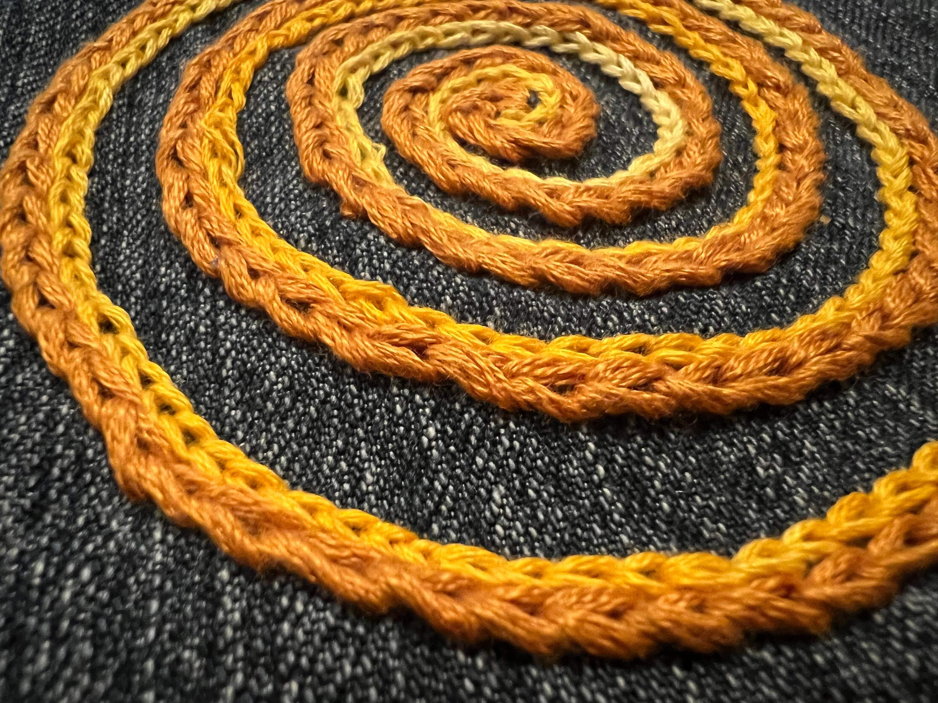 SPIRAL HOT POCKET Hand Embroidered Stitched gold Denim Hippie Pocket 5 X 6 Appliques & Patches