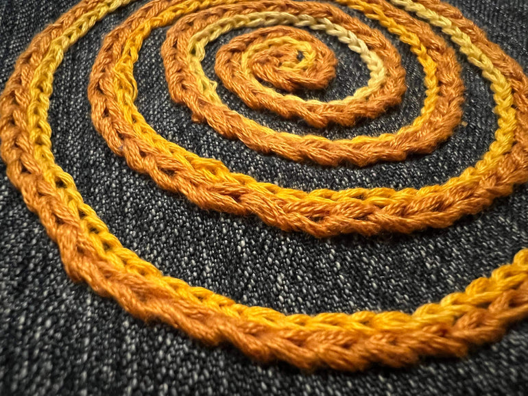 SPIRAL HOT POCKET Hand Embroidered Stitched gold Denim Hippie Pocket 5 X 6 Appliques & Patches