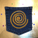 SPIRAL HOT POCKET Hand Embroidered Stitched gold Denim Hippie Pocket 5 X 6 Appliques & Patches