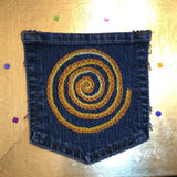 SPIRAL HOT POCKET Hand Embroidered Stitched gold Denim Hippie Pocket 5 X 6 Appliques & Patches