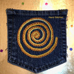 SPIRAL HOT POCKET Hand Embroidered Stitched gold Denim Hippie Pocket 5 X 6 Appliques & Patches