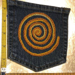 SPIRAL HOT POCKET Hand Embroidered Stitched gold Denim Hippie Pocket 5 X 6 Appliques & Patches
