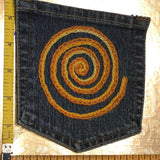 SPIRAL HOT POCKET Hand Embroidered Stitched gold Denim Hippie Pocket 5 X 6 Appliques & Patches