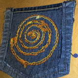 SPIRAL HOT POCKET Hand Embroidered Stitched gold Denim Hippie Pocket 5 X 6 Appliques & Patches