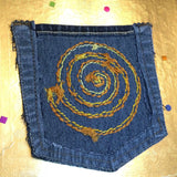 SPIRAL HOT POCKET Hand Embroidered Stitched gold Denim Hippie Pocket 5 X 6 Appliques & Patches