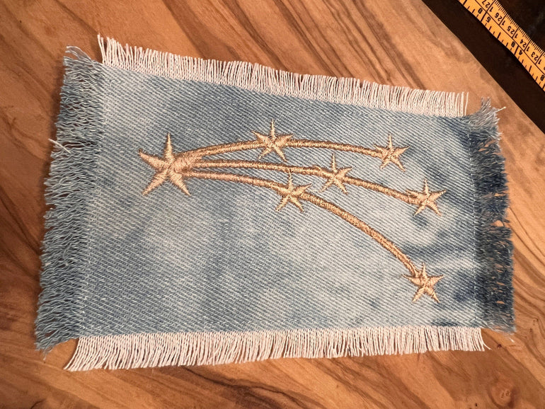 STAR BURST Denim PATCH Explosion Decals Handmade Pin celestial Embroidered Frayed fringed Denim Large iron on Gold Stars Patch Iron Ons Appliques & Patches