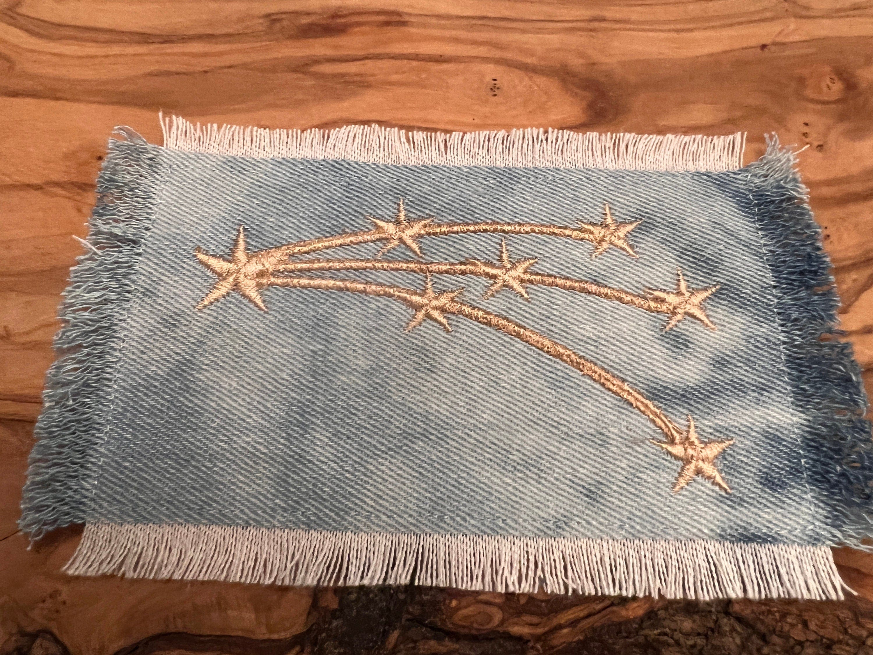 STAR BURST Denim PATCH Explosion Decals Handmade Pin celestial Embroidered Frayed fringed Denim Large iron on Gold Stars Patch Iron Ons Appliques & Patches