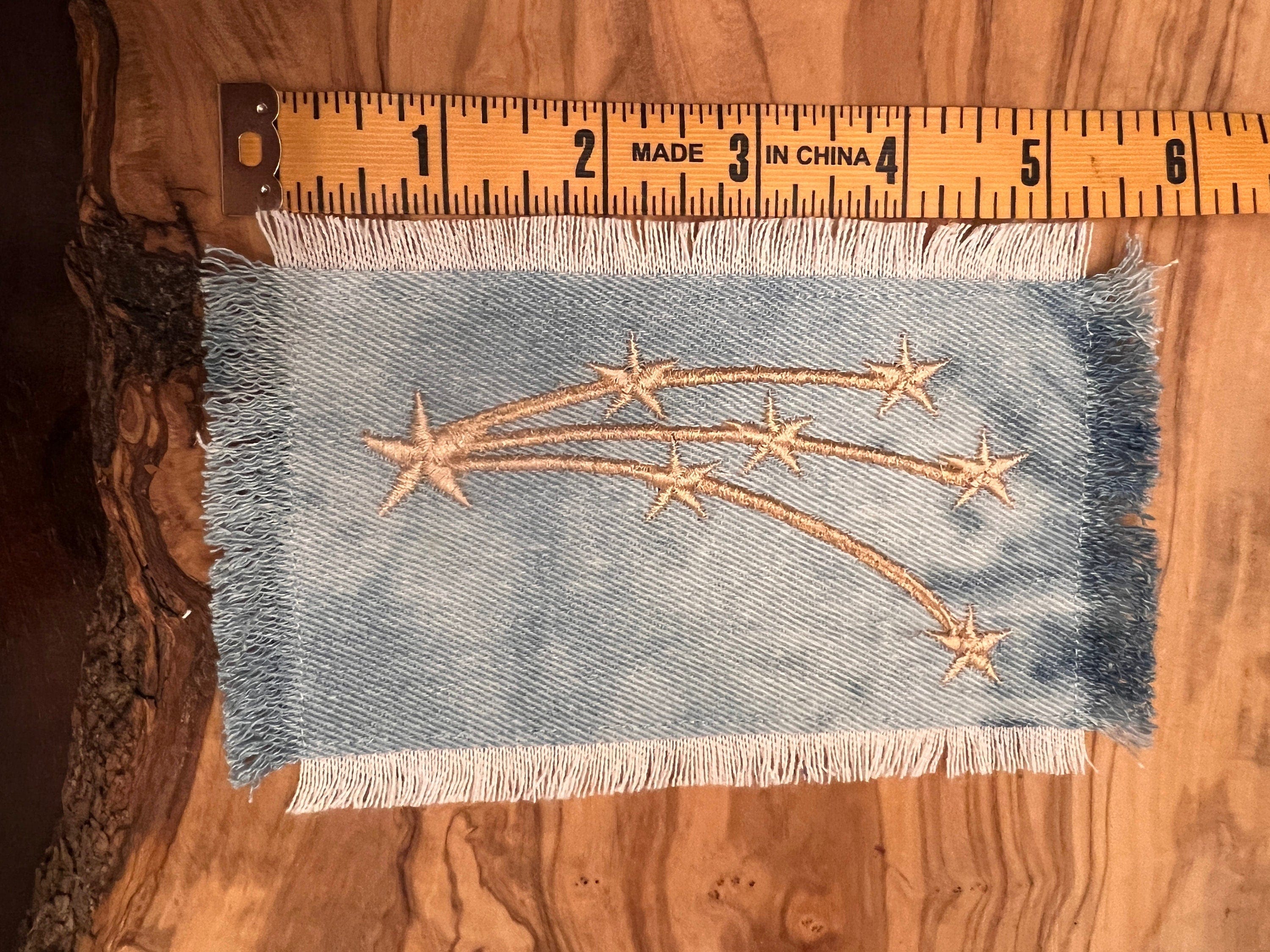 STAR BURST Denim PATCH Explosion Decals Handmade Pin celestial Embroidered Frayed fringed Denim Large iron on Gold Stars Patch Iron Ons Appliques & Patches