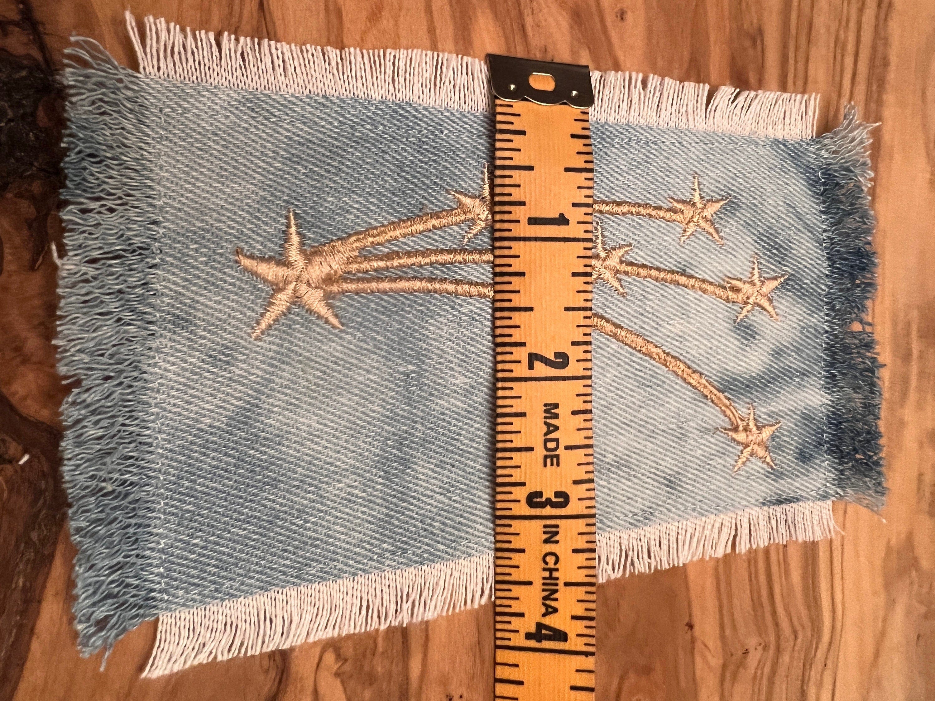 STAR BURST Denim PATCH Explosion Decals Handmade Pin celestial Embroidered Frayed fringed Denim Large iron on Gold Stars Patch Iron Ons Appliques & Patches