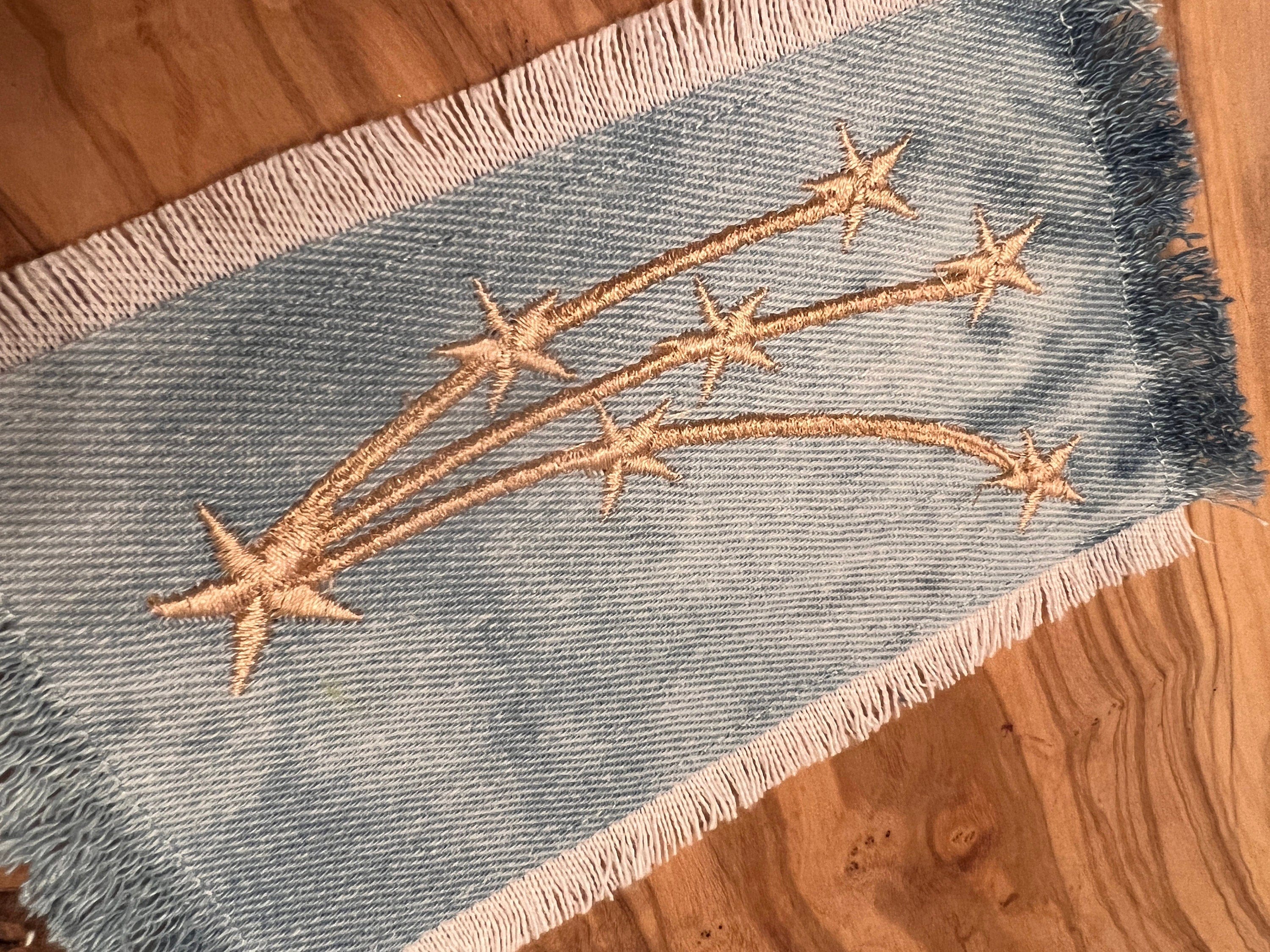 STAR BURST Denim PATCH Explosion Decals Handmade Pin celestial Embroidered Frayed fringed Denim Large iron on Gold Stars Patch Iron Ons Appliques & Patches