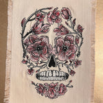 Sugar SKULL Head Pink Flowers Large SOULE PATCH art Iron On patch 8 X 6 black embroidered Decal White Denim Fringed Fray edges handmade Appliques & Patches