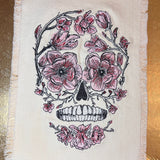 Sugar SKULL Head Pink Flowers Large SOULE PATCH art Iron On patch 8 X 6 black embroidered Decal White Denim Fringed Fray edges handmade Appliques & Patches