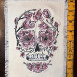 Sugar SKULL Head Pink Flowers Large SOULE PATCH art Iron On patch 8 X 6 black embroidered Decal White Denim Fringed Fray edges handmade Appliques & Patches