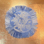 Sun & Moon Bleached Blue Denim FRINGED Patch art Indigo Denim CELESTIAL 5" Round IRON On Jean Patches embroidered Sol decal patchwork frayed Appliques & Patches