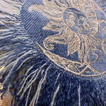 Sun & Moon Bleached Blue Denim FRINGED Patch art Indigo Denim CELESTIAL 5" Round IRON On Jean Patches embroidered Sol decal patchwork frayed Appliques & Patches