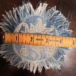 Sun & Moon Bleached Blue Denim FRINGED Patch art Indigo Denim CELESTIAL 5" Round IRON On Jean Patches embroidered Sol decal patchwork frayed Appliques & Patches