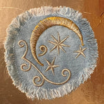 Sun & Moon Stars SOULE PATCH art Indigo Denim Celestial 3 inch Round IRON On Jean Patches embroidered Golden Sol decal patchwork frayed Appliques & Patches