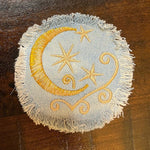 Sun & Moon Stars SOULE PATCH art Indigo Denim Celestial 3 inch Round IRON On Jean Patches embroidered Golden Sol decal patchwork frayed Appliques & Patches