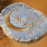 Sun & Moon Stars SOULE PATCH art Indigo Denim Celestial 3 inch Round IRON On Jean Patches embroidered Golden Sol decal patchwork frayed Appliques & Patches
