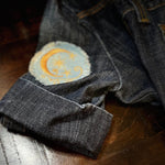 Sun & Moon Stars SOULE PATCH art Indigo Denim Celestial 3 inch Round IRON On Jean Patches embroidered Golden Sol decal patchwork frayed Appliques & Patches