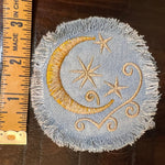 Sun & Moon Stars SOULE PATCH art Indigo Denim Celestial 3 inch Round IRON On Jean Patches embroidered Golden Sol decal patchwork frayed Appliques & Patches