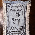 The EMPRESS Tarot SOULE PATCH art bleached Iron On denim patch 4 X 2.5 black embroidered Tarrot Decal Blue Jean Frayed edges handmade Tarot Cards