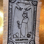 The EMPRESS Tarot SOULE PATCH art bleached Iron On denim patch 4 X 2.5 black embroidered Tarrot Decal Blue Jean Frayed edges handmade Tarot Cards