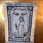 The EMPRESS Tarot SOULE PATCH art bleached Iron On denim patch 4 X 2.5 black embroidered Tarrot Decal Blue Jean Frayed edges handmade Tarot Cards