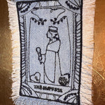 The EMPRESS Tarot SOULE PATCH art bleached Iron On denim patch 4 X 2.5 black embroidered Tarrot Decal Blue Jean Frayed edges handmade Tarot Cards