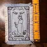 The EMPRESS Tarot SOULE PATCH art bleached Iron On denim patch 4 X 2.5 black embroidered Tarrot Decal Blue Jean Frayed edges handmade Tarot Cards
